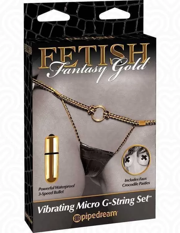 G-стринги Vibrating Micro G-String Set черные с золотом с вибрацией