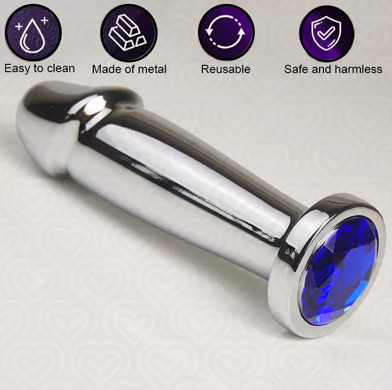 Анальная втулка Metal SILVER D-2.5см L-11см ФАЛЛОС с кристаллом