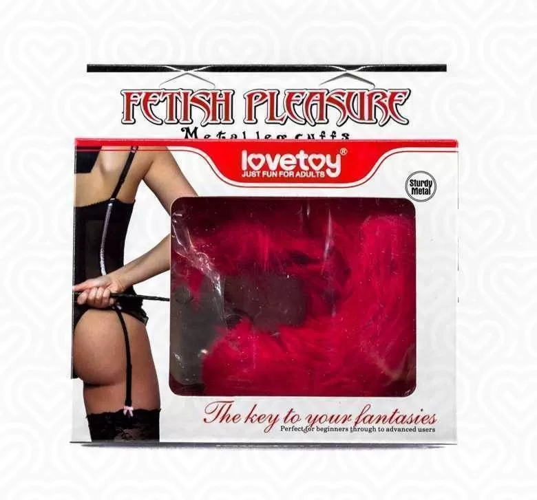 Оковы с мехом и цепью Fetish Pleasure /красные/