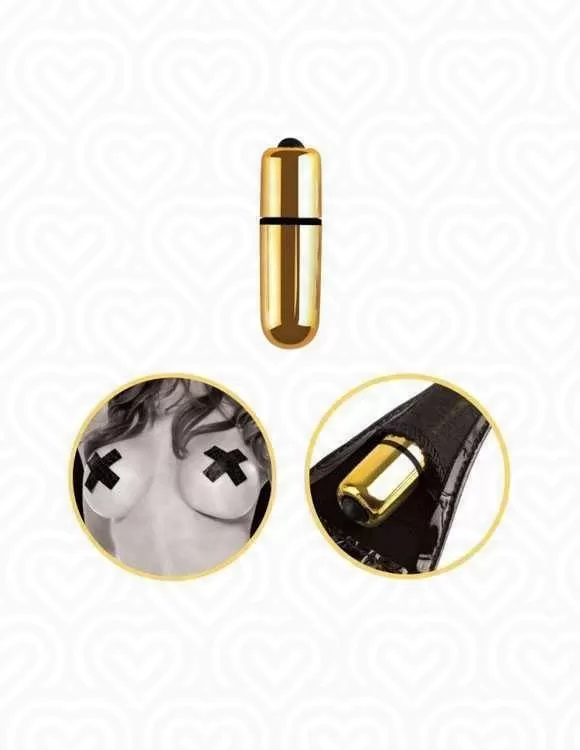 G-стринги Vibrating Micro G-String Set черные с золотом с вибрацией